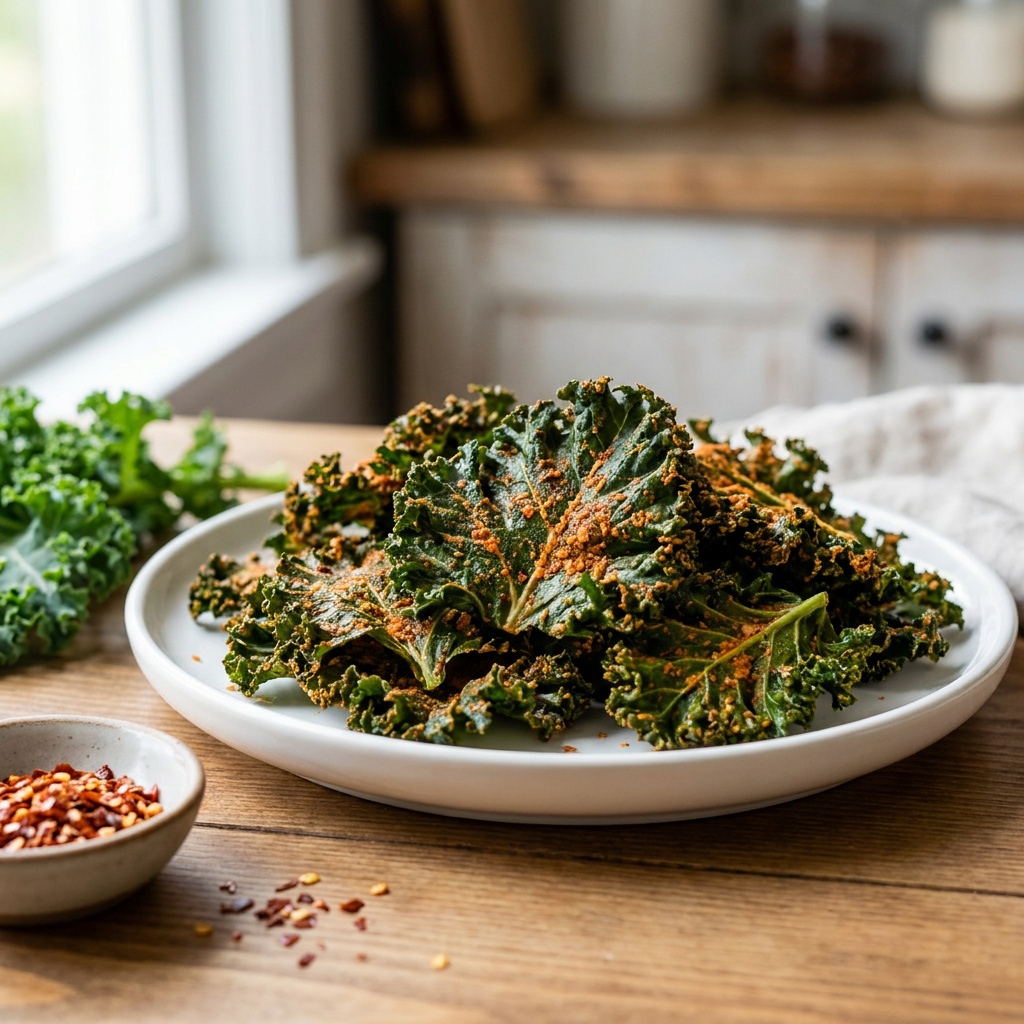 Chips de kale con salsa quesera especiada