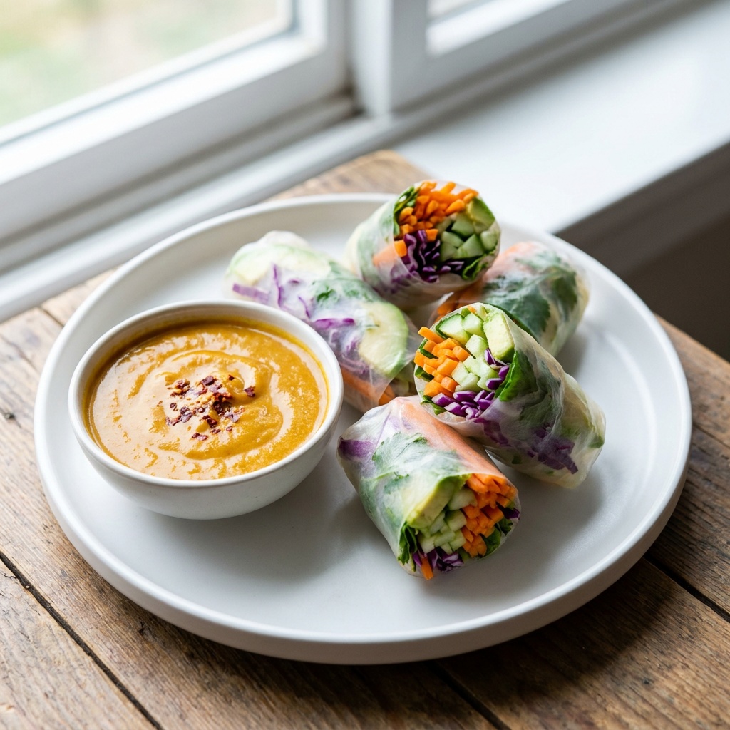 Rollitos de primavera con cinco verduras y salsa curry-cúrcuma
