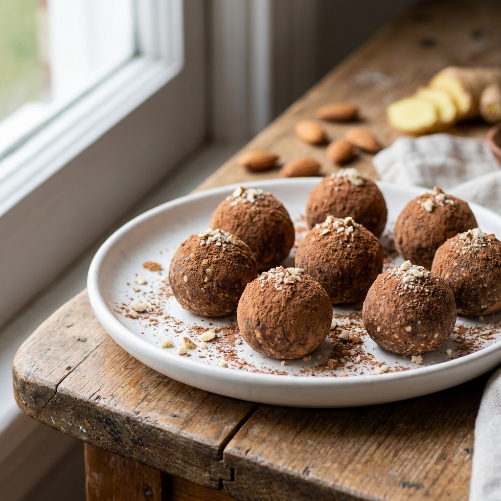 Trufas crudas de almendra y jengibre rebozadas en coco