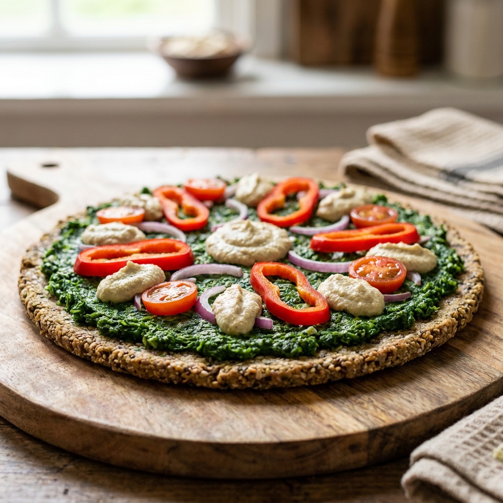Pizza cruda gourmet con base sin frutos secos