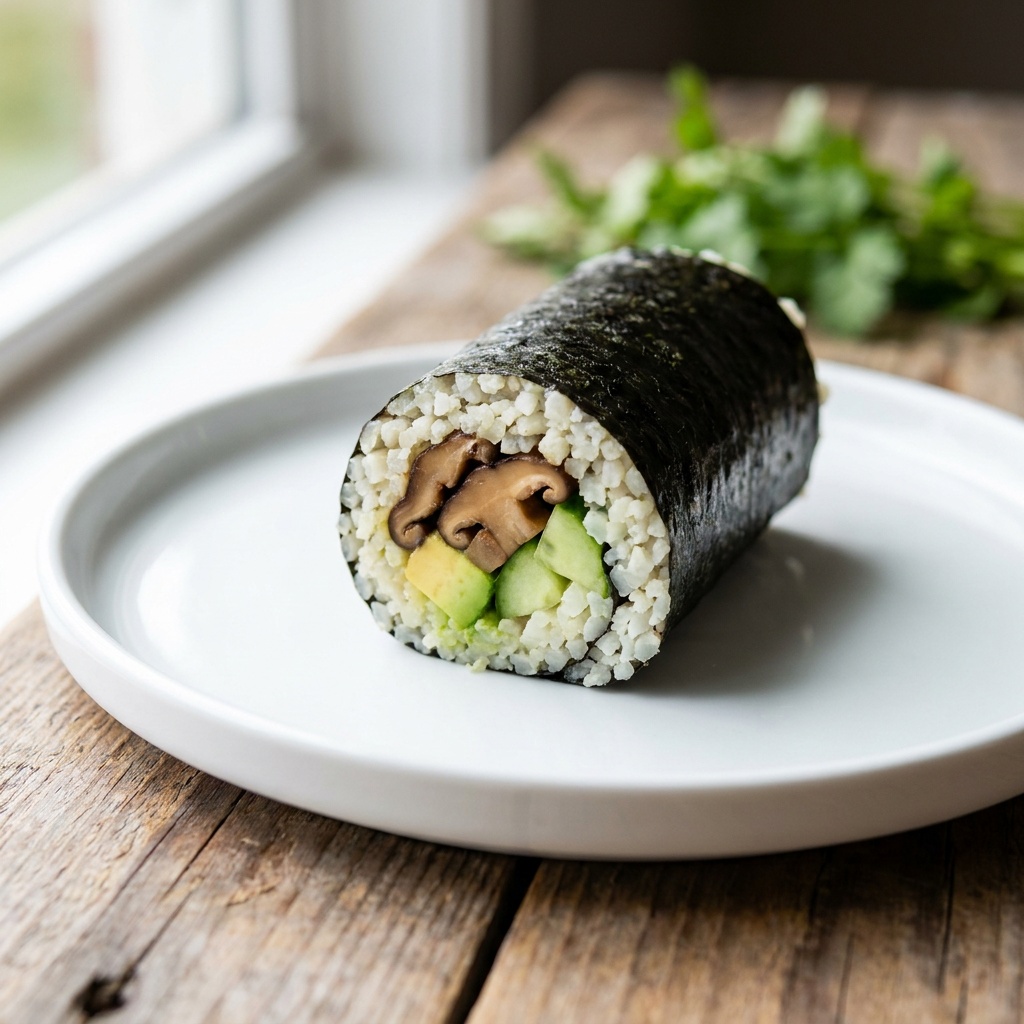 Makis crudos de jícama y shiitakes marinados