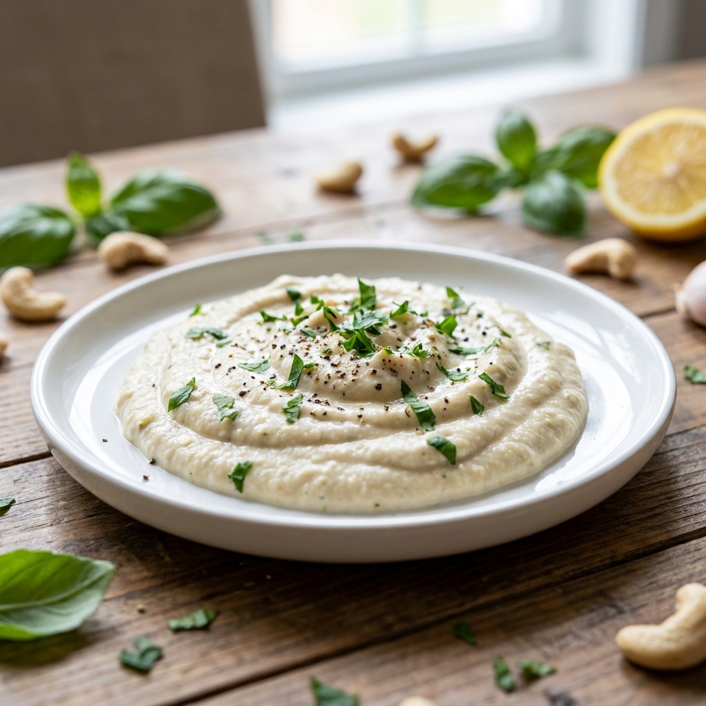 Salsa alfredo cruda de girasol, anacardo y aceite de trufa