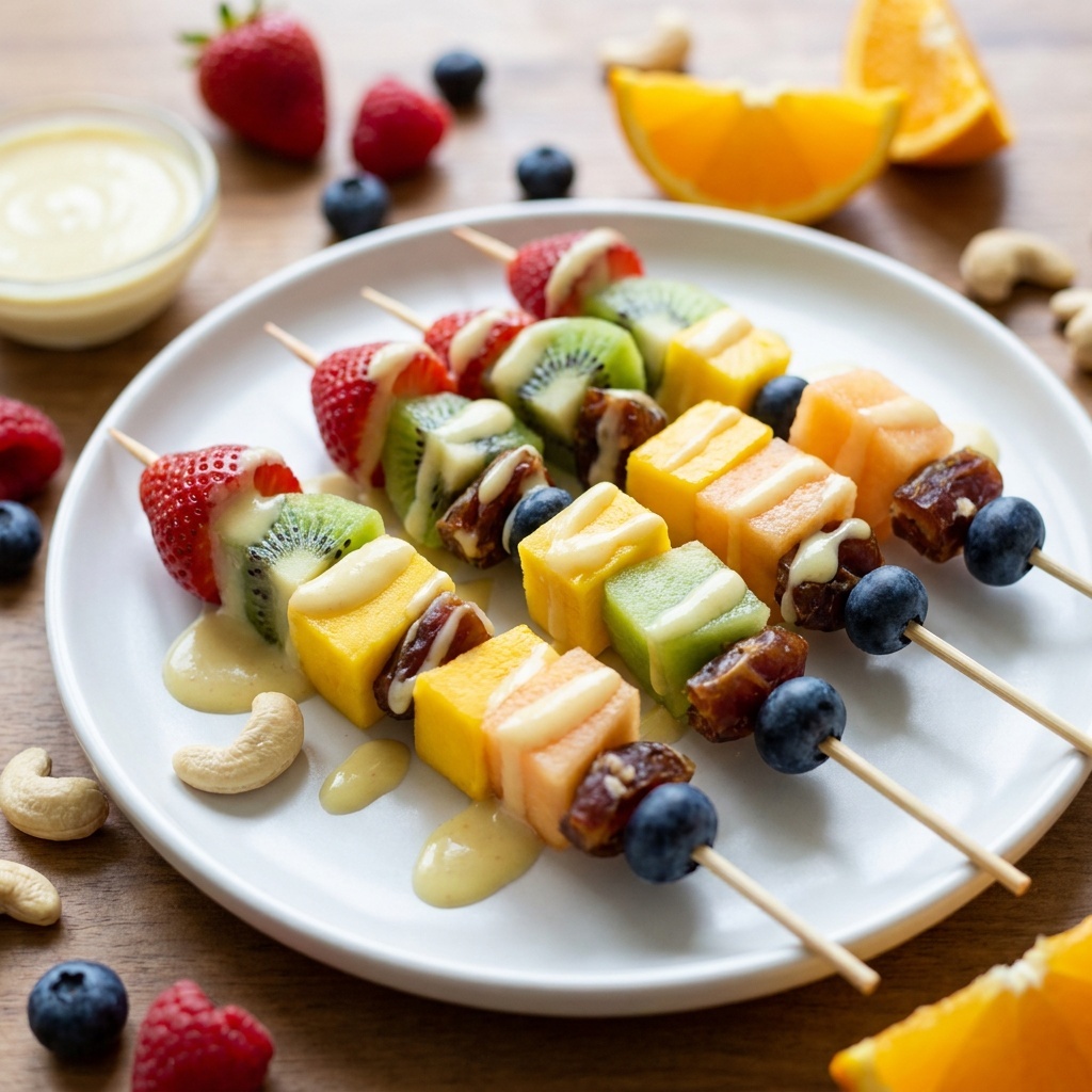 Brochetas de fruta con salsa cremosa de cítricos