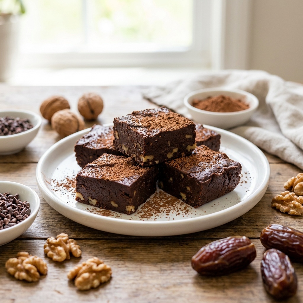 Brownies fudge crudos de chocolate y nueces