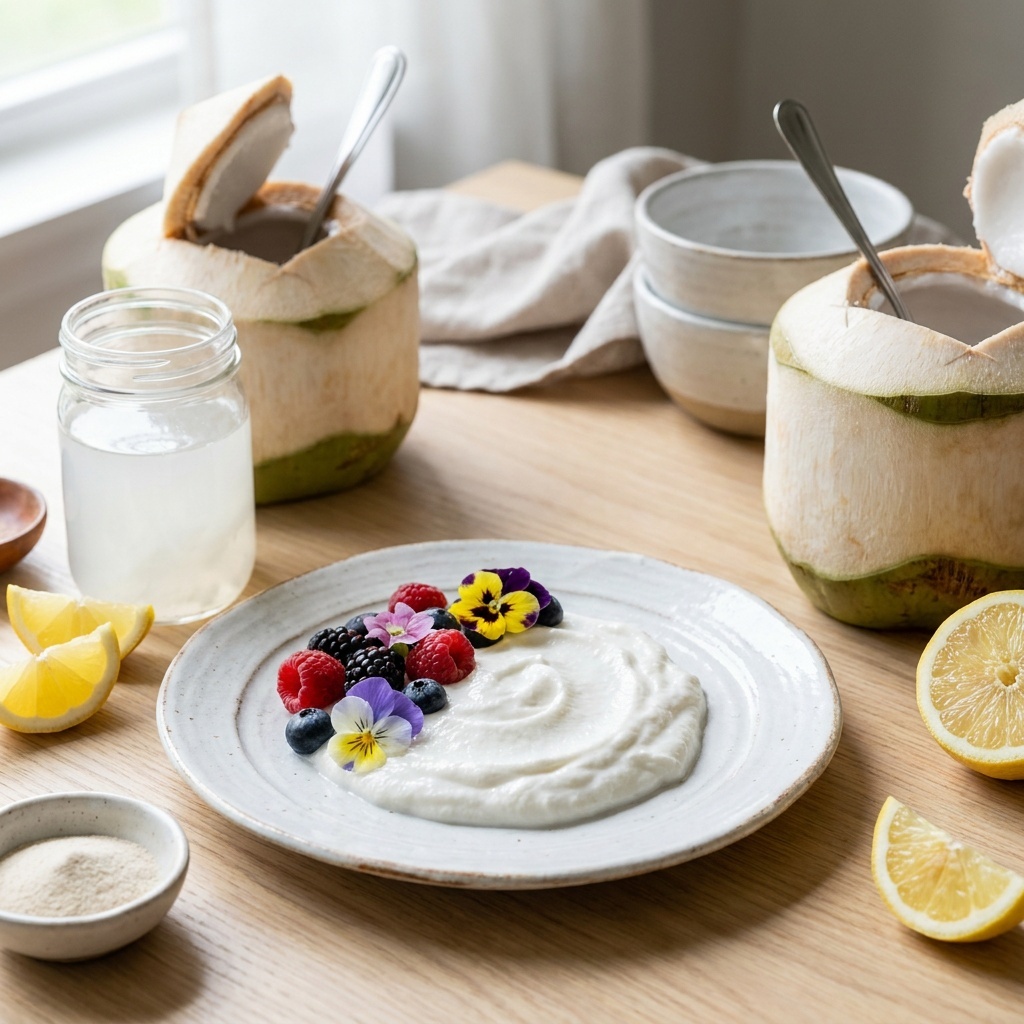 Yogur de coco casero fermentado con kéfir