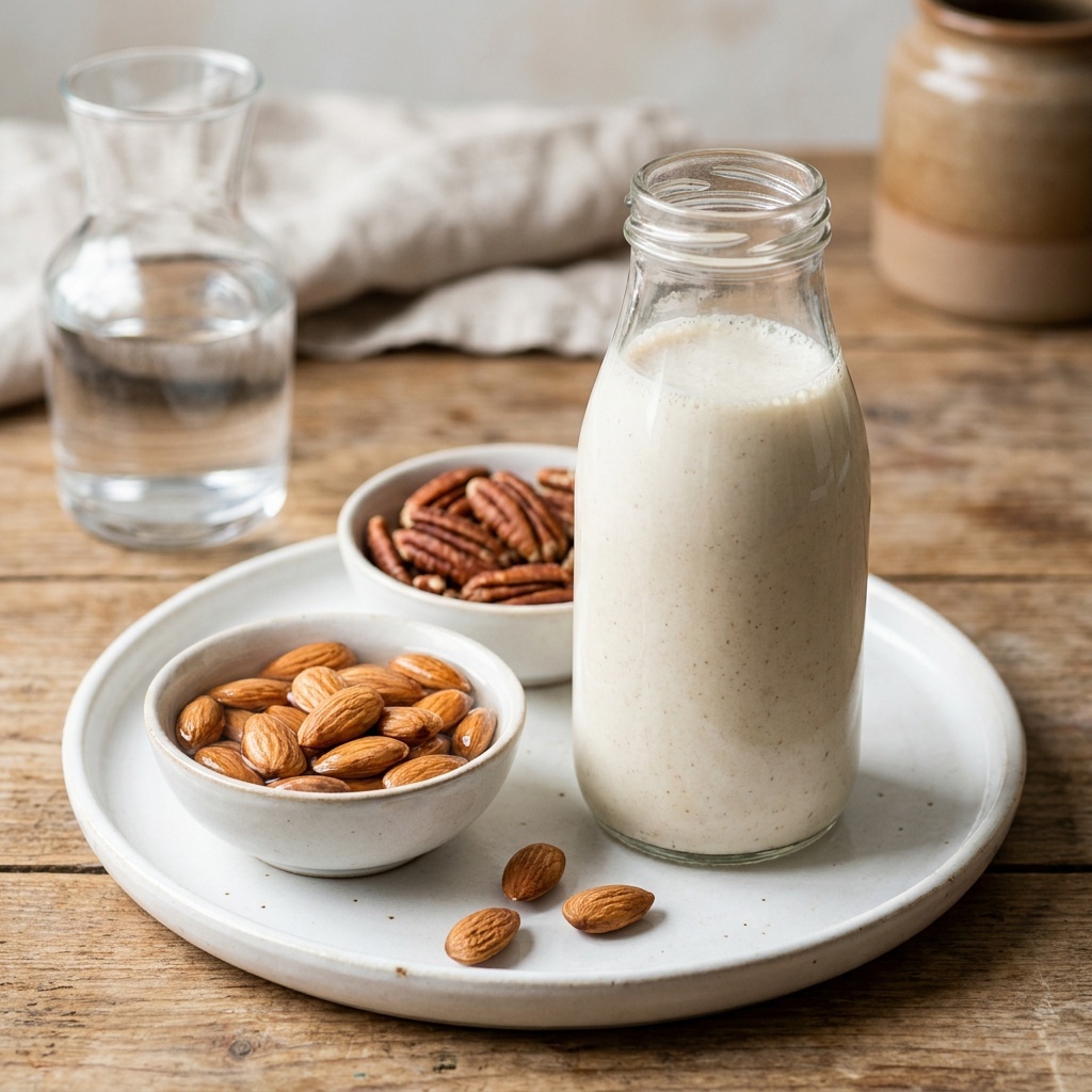 Leche de almendras y nueces pecanas con dátiles