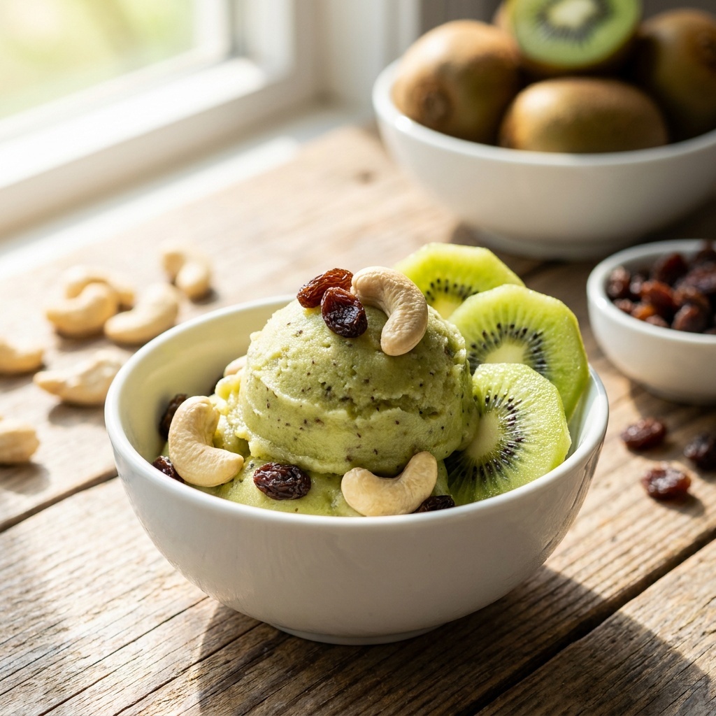 Sorbete cremoso de kiwi y anacardo