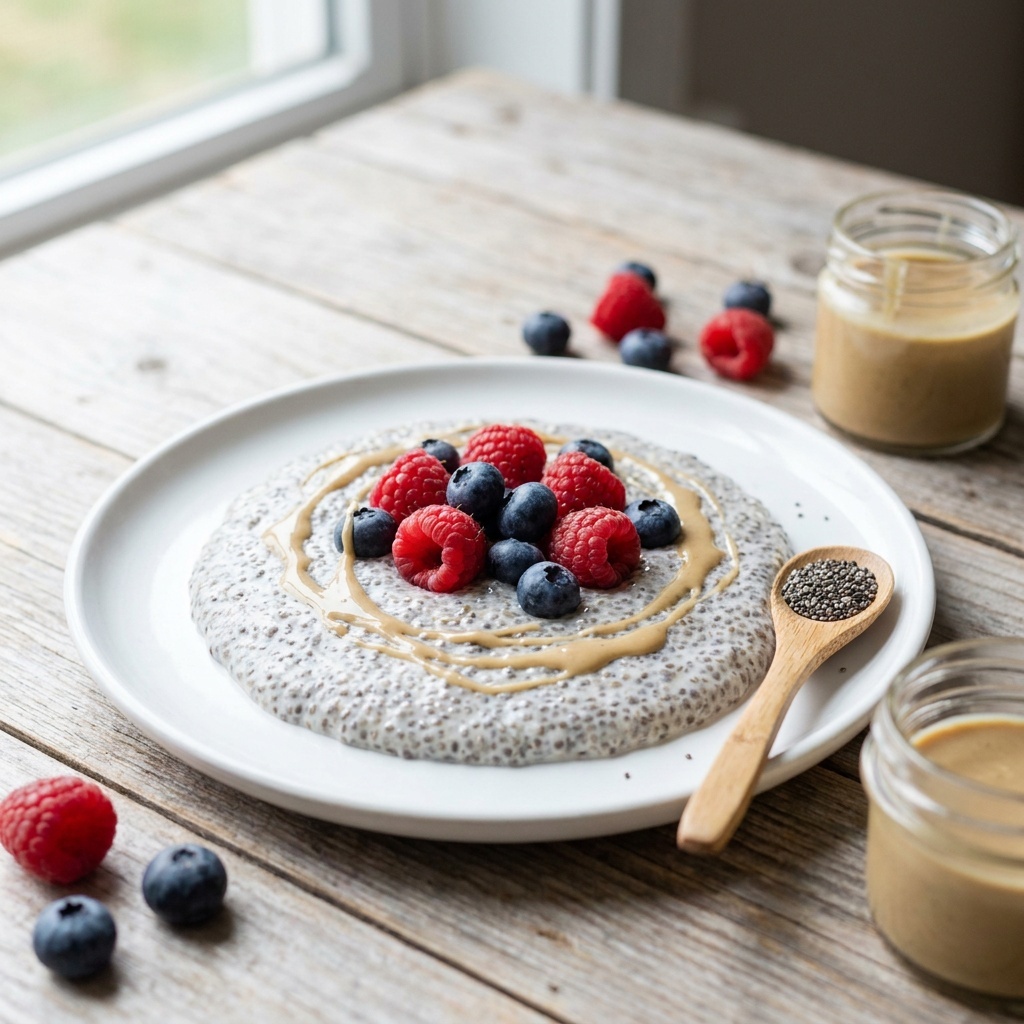 Chiapudding met tahin en frambozen