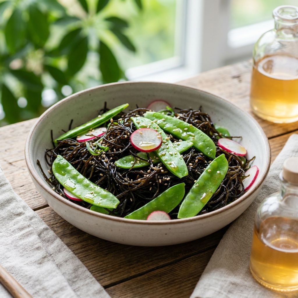 Ensalada de alga arame y tirabeques