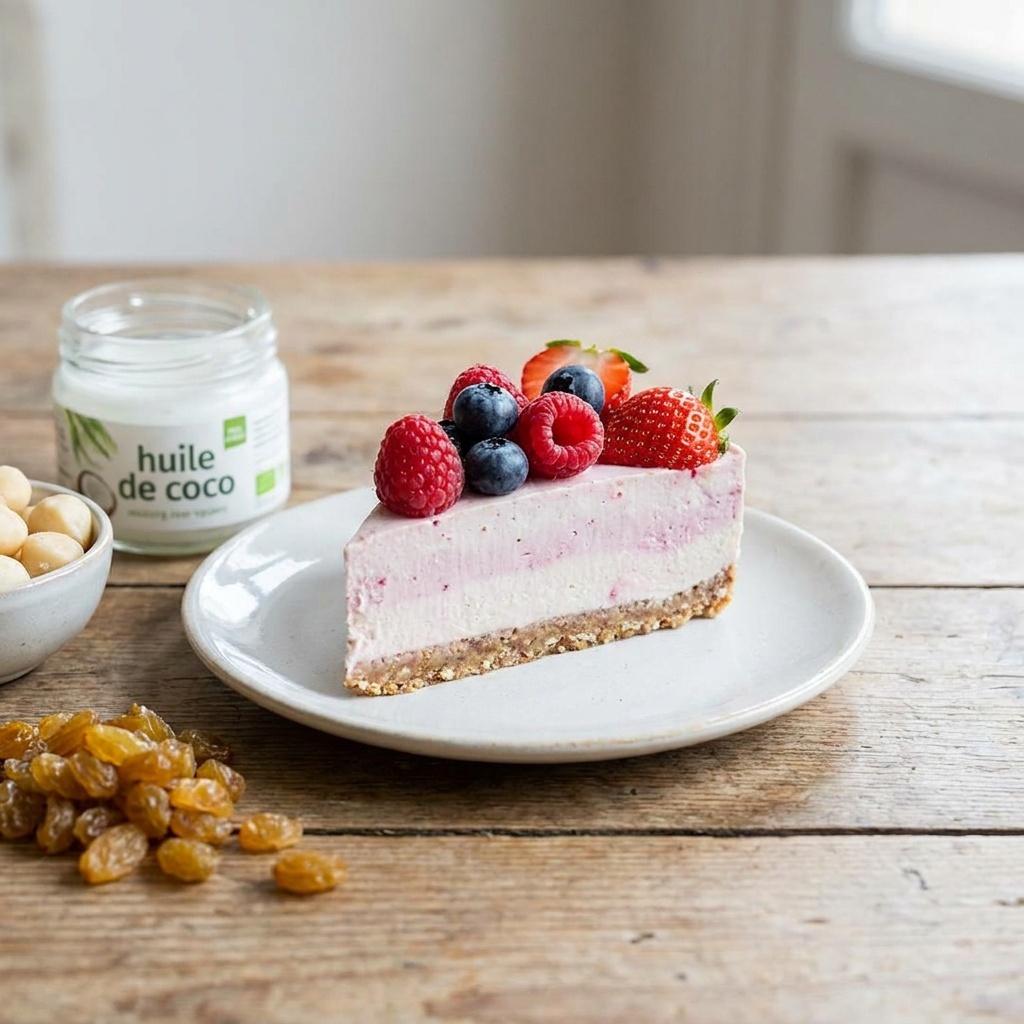 Cheesecake crudo de moras y frambuesas con base de macadamia