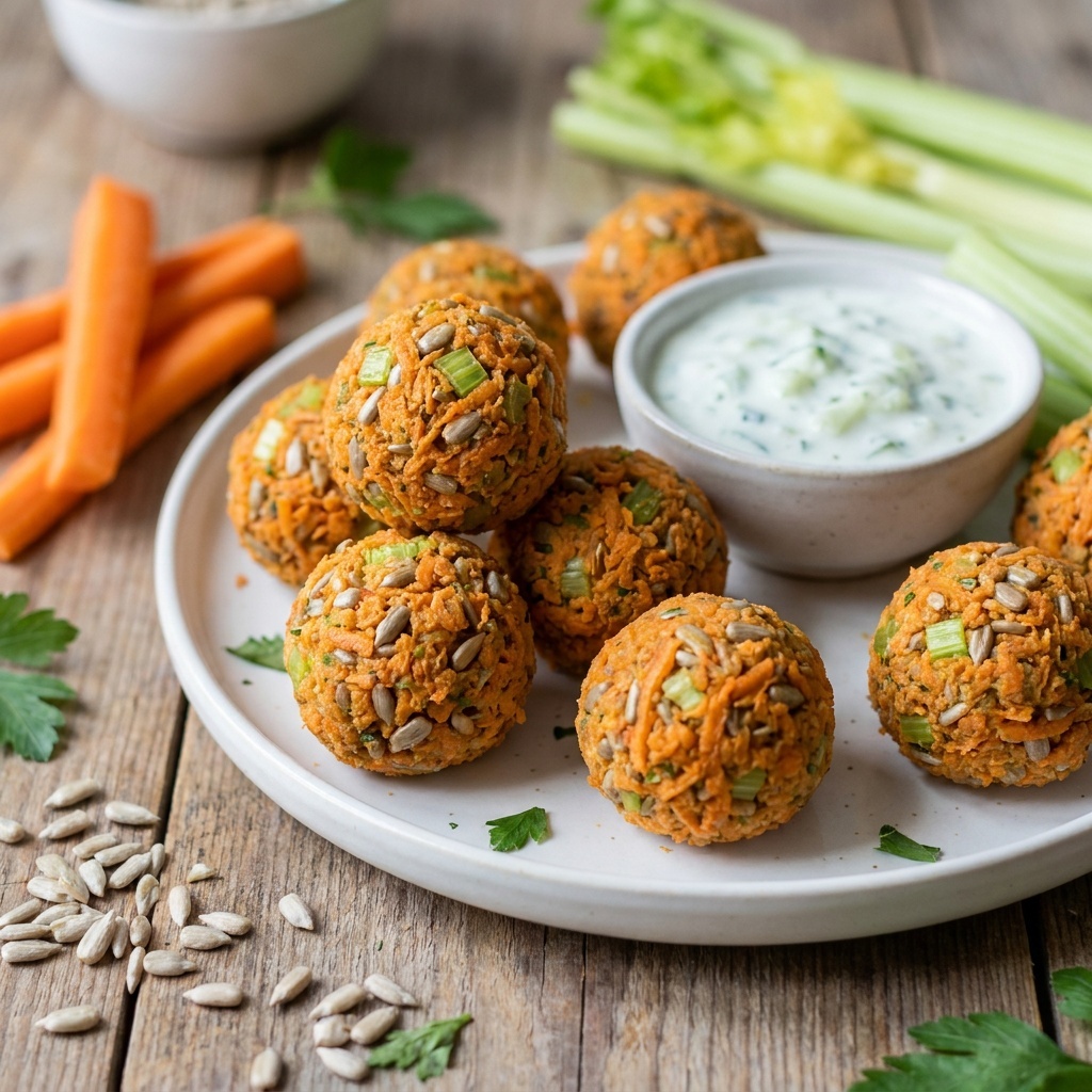 Falafels crudos de apio con tzatziki de calabacín