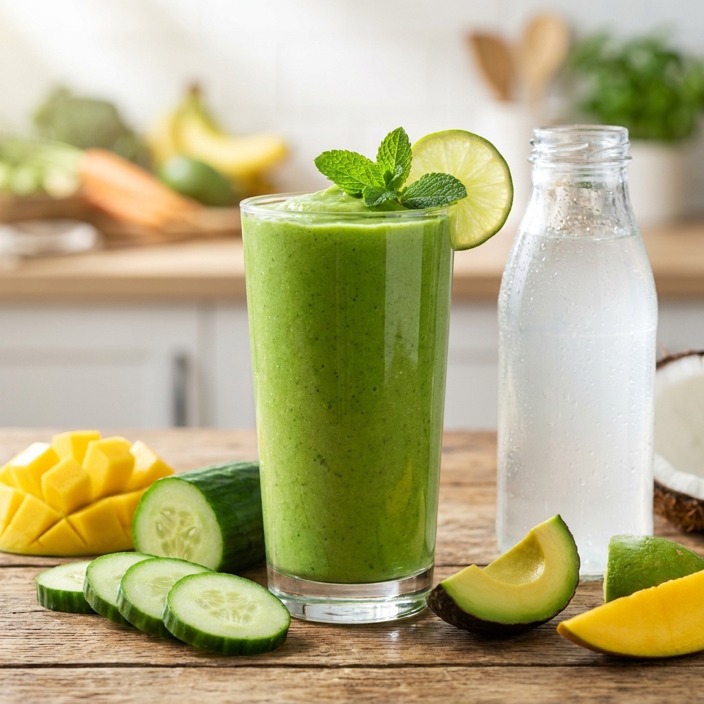 Smoothie verde al mango e avocado, senza banana