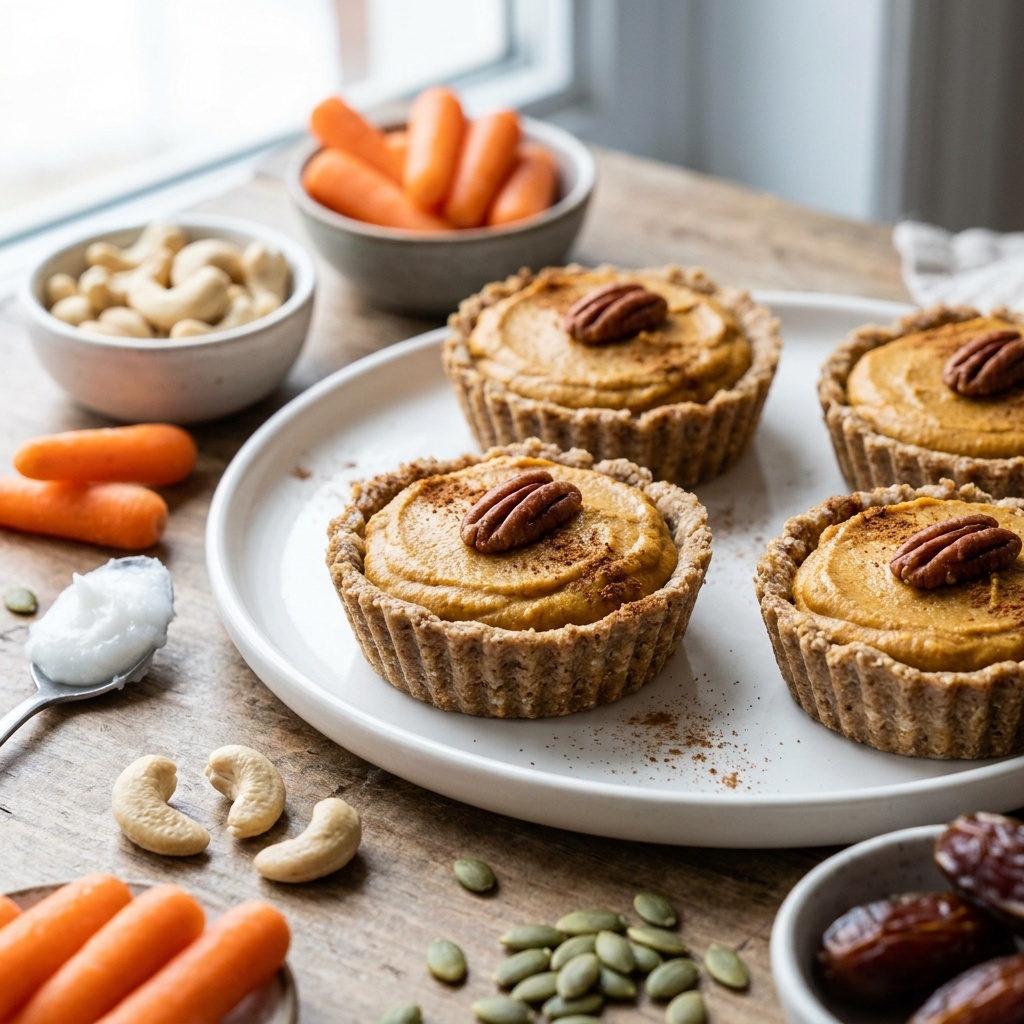 Surowe tartaletki w stylu pumpkin pie z marchewką i nerkowcami