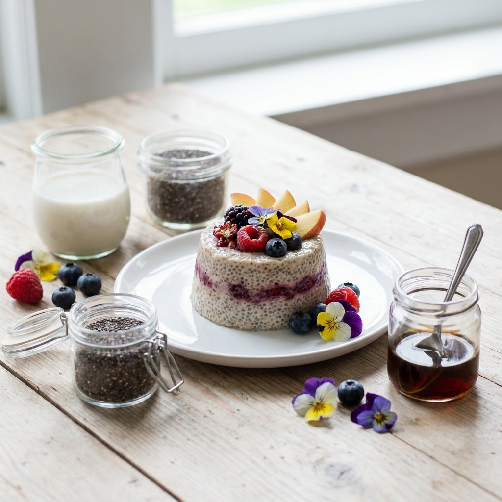 Waniliowy pudding chia ze świeżymi owocami, przygotowany wieczorem