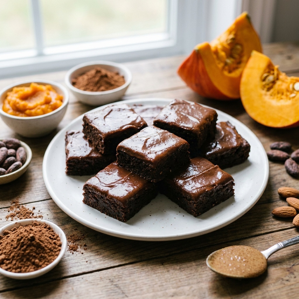 Surowe brownie z polewą czekoladowo-dyniową