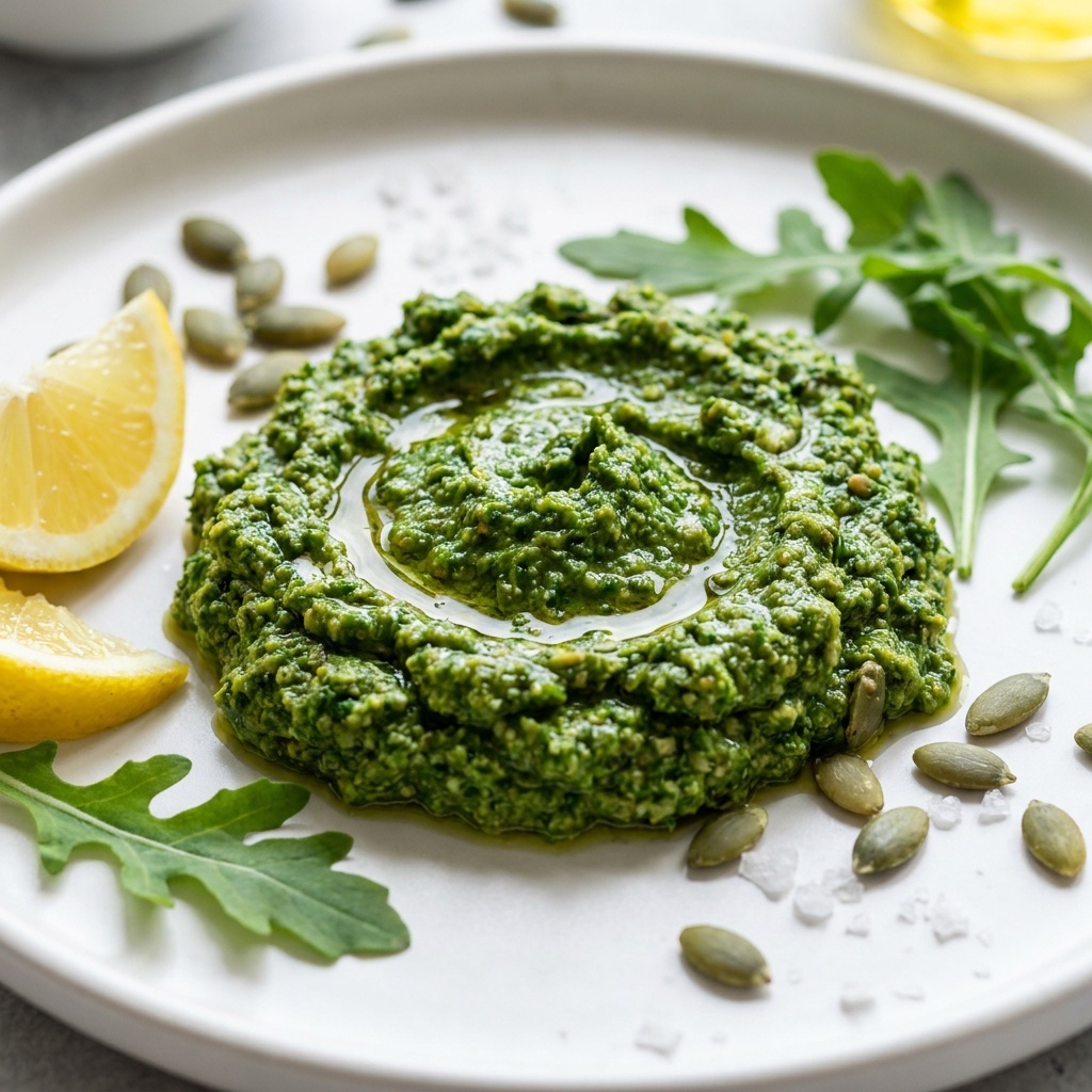 Raw rocket and pumpkin seed pesto, without parmesan