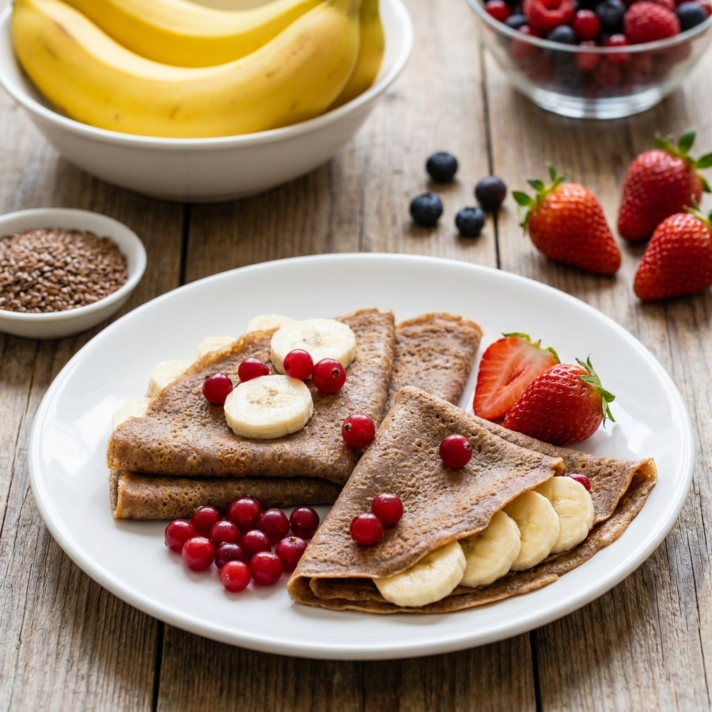 Raw banana and berry breakfast crepes