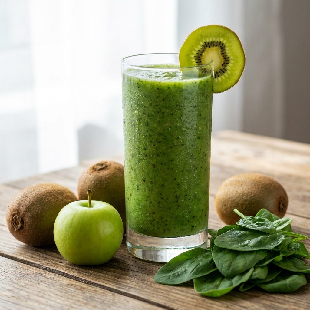 Zielone smoothie z kiwi, jabłkiem i szpinakiem