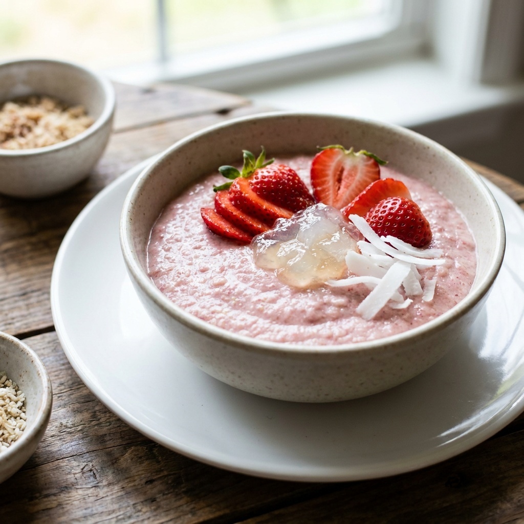 Surowy pudding truskawkowy z mchem irlandzkim