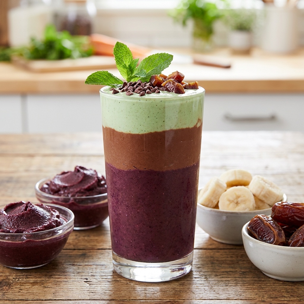 Açaí, carob and fresh mint smoothie bowl