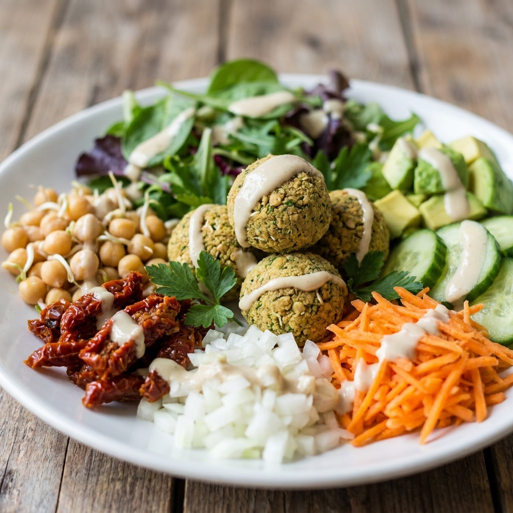 Buddha bowls with raw sprouted chickpea falafel