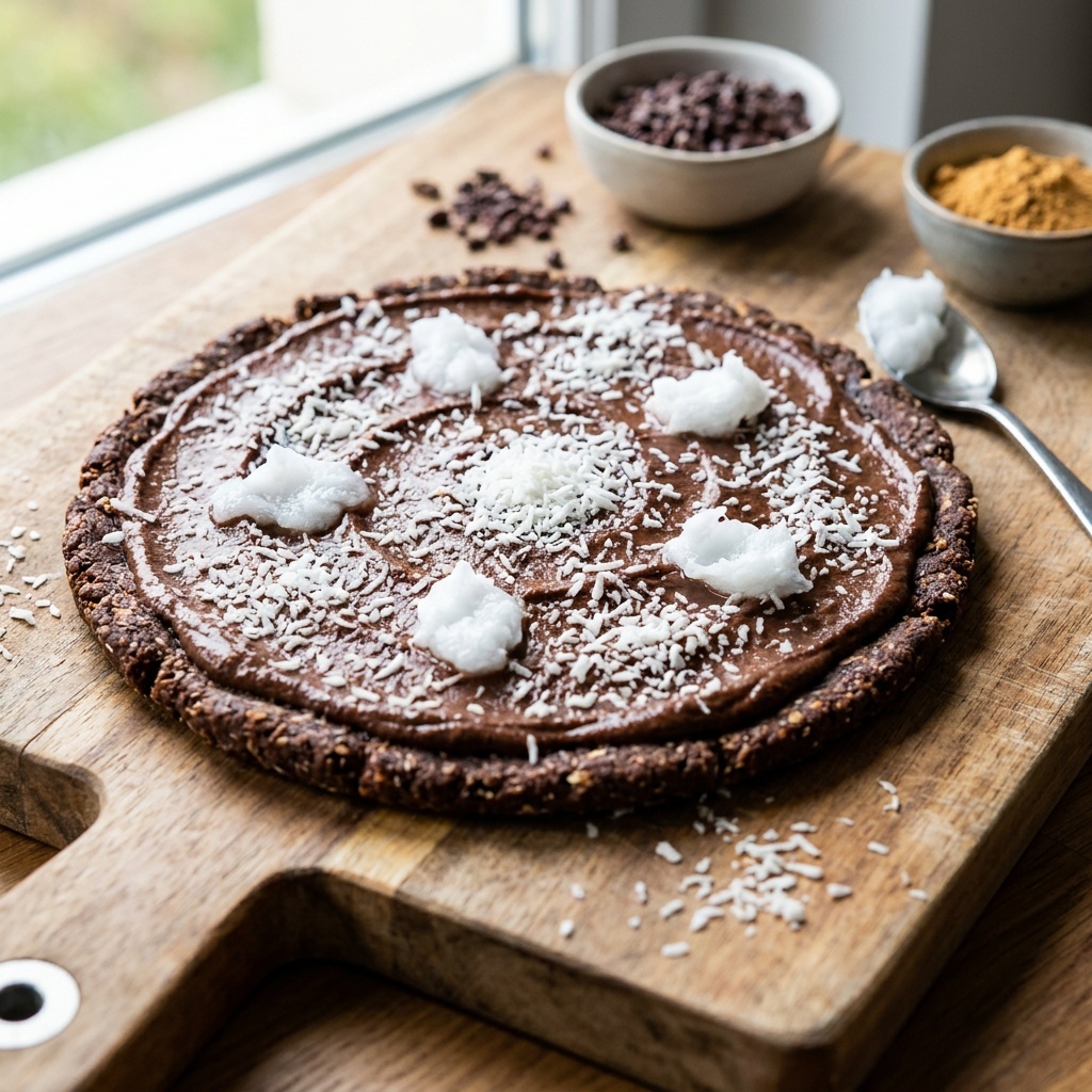 Surowa pizza deserowa z czekoladą i lukumą, bez orzechów