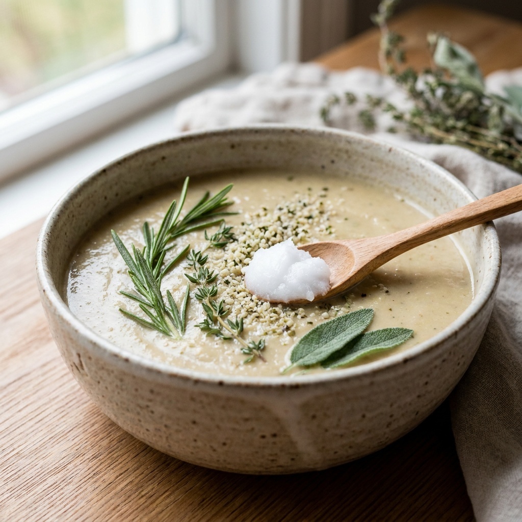 Raw herb, miso and seaweed soup for the holidays