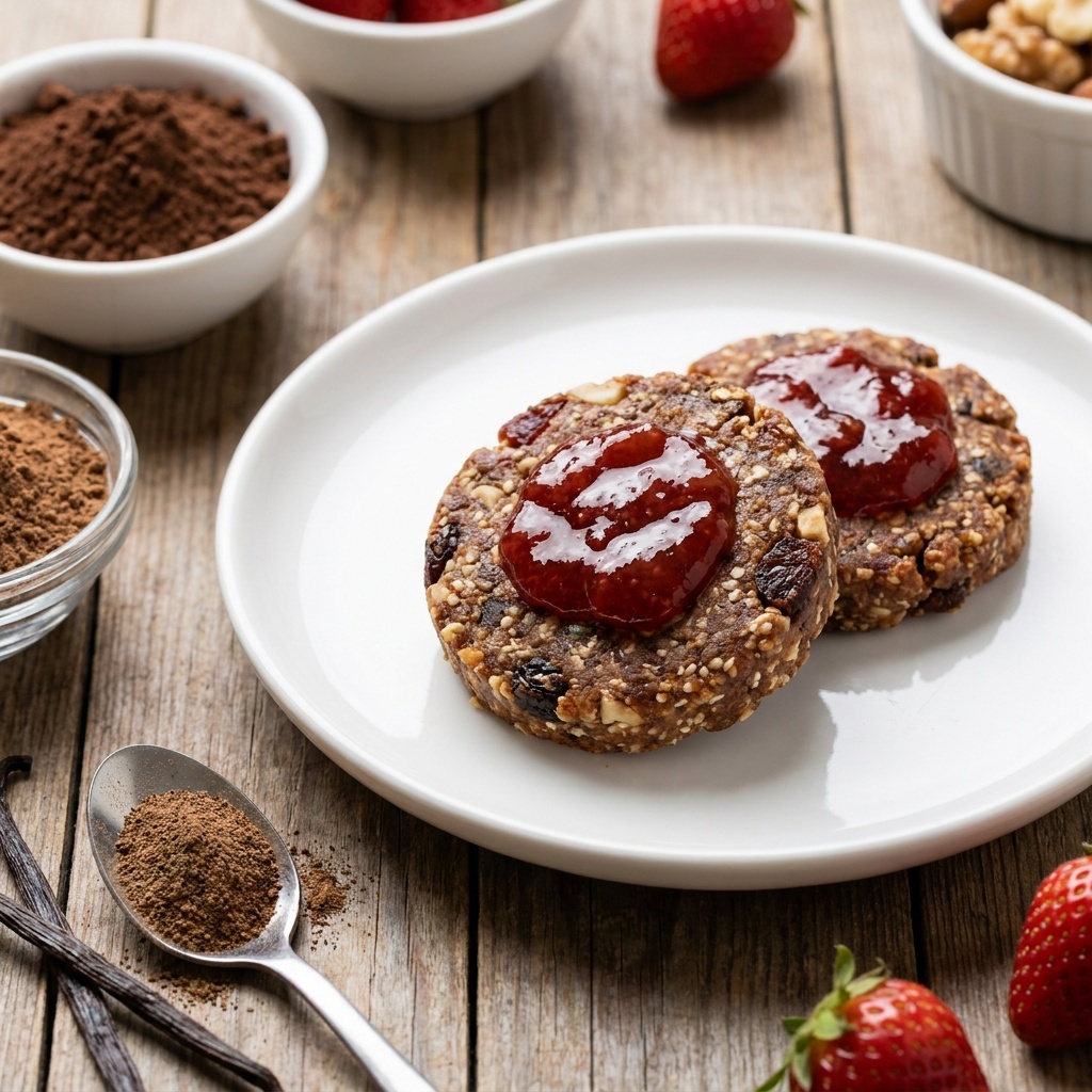 Raw date cookies with no-cook strawberry jam