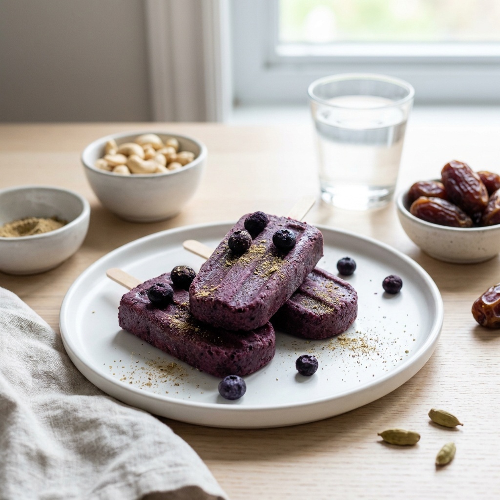 Raw blueberry and cardamom ice pops, two layers