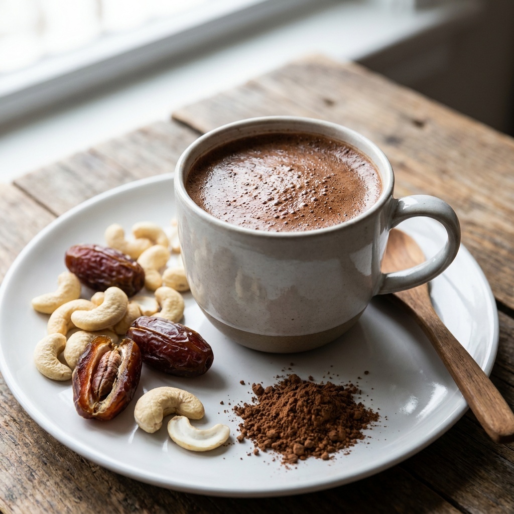 Raw hot chocolate with cashew cream and cacao