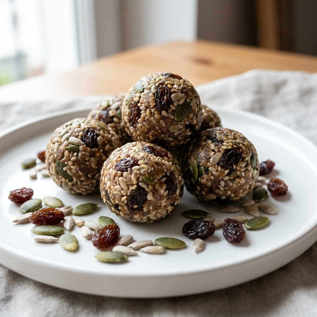 Boules de graines de courge, tournesol et raisins secs