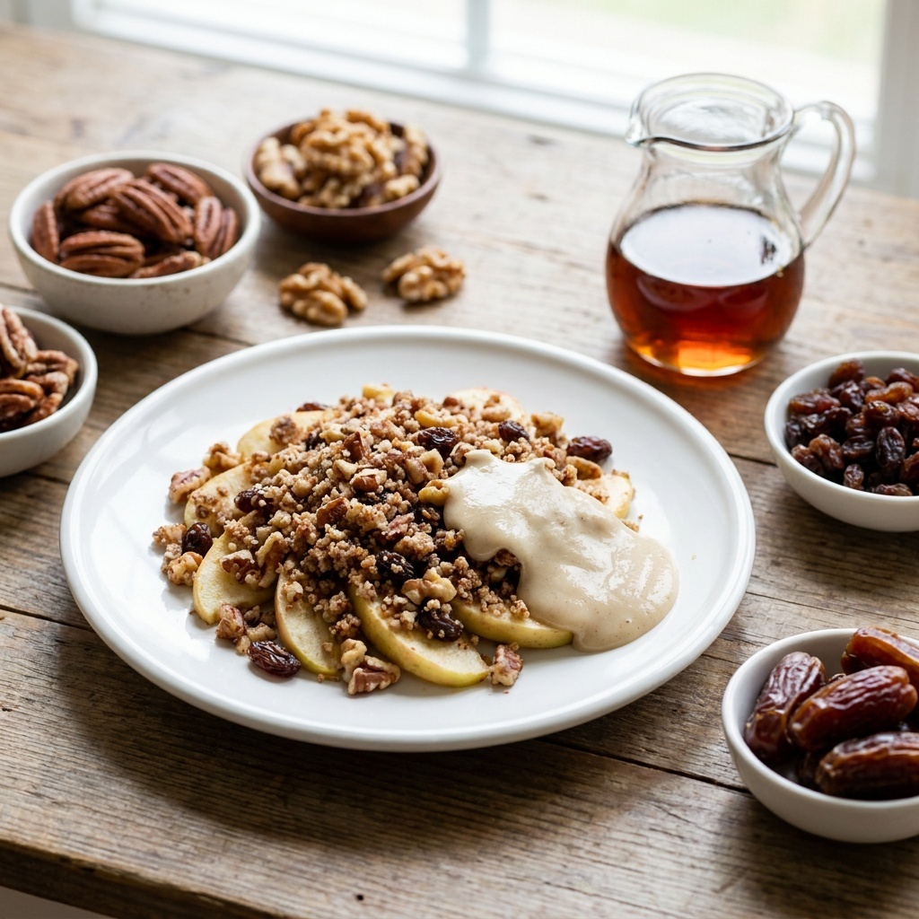 Crumble cru aux pommes et crème de cajou au miel