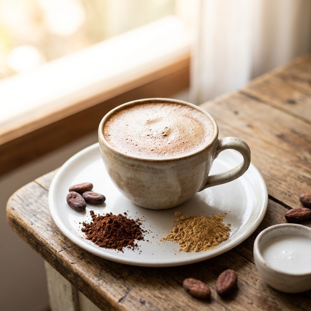 Cappuccino de cacao cru à la maca et à la cannelle