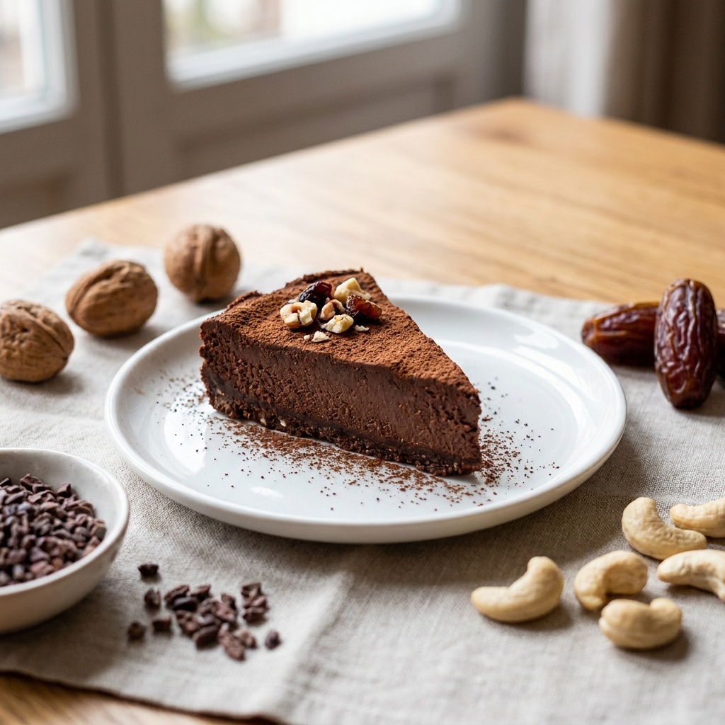 Gâteau cru au chocolat, cajou et dattes