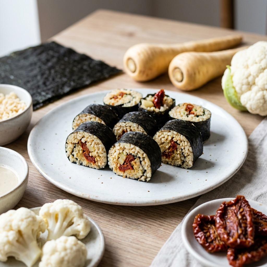 Makis crus au riz de panais et aux tomates séchées