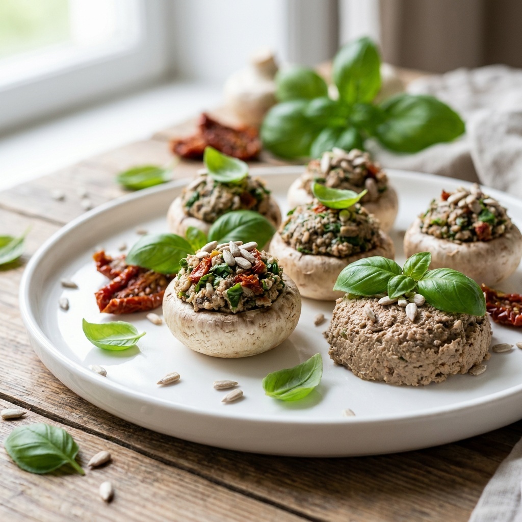 Champignons crus farcis au pâté de tournesol