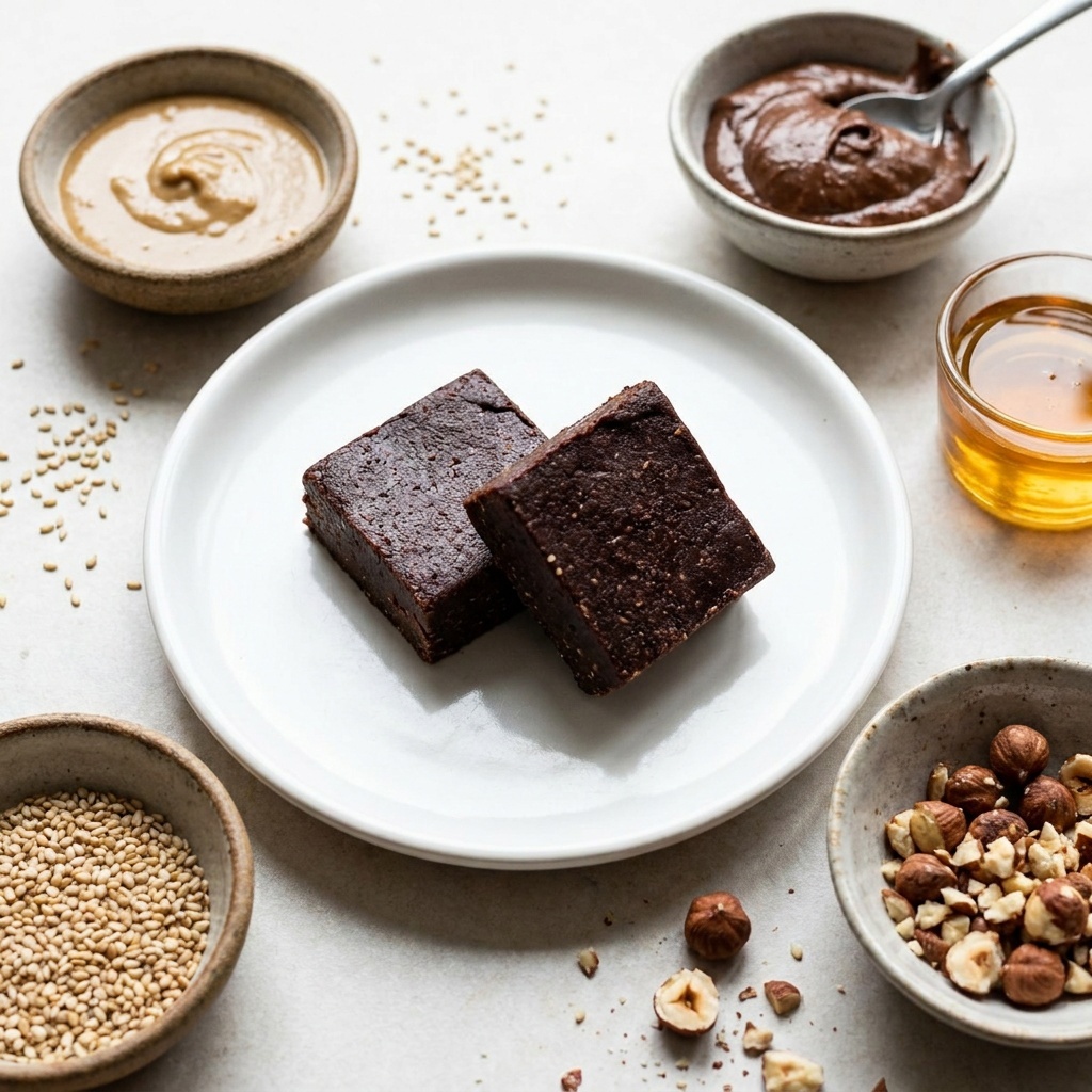 Fudge cru au tahini et pâte à tartiner chocolat-noisette maison
