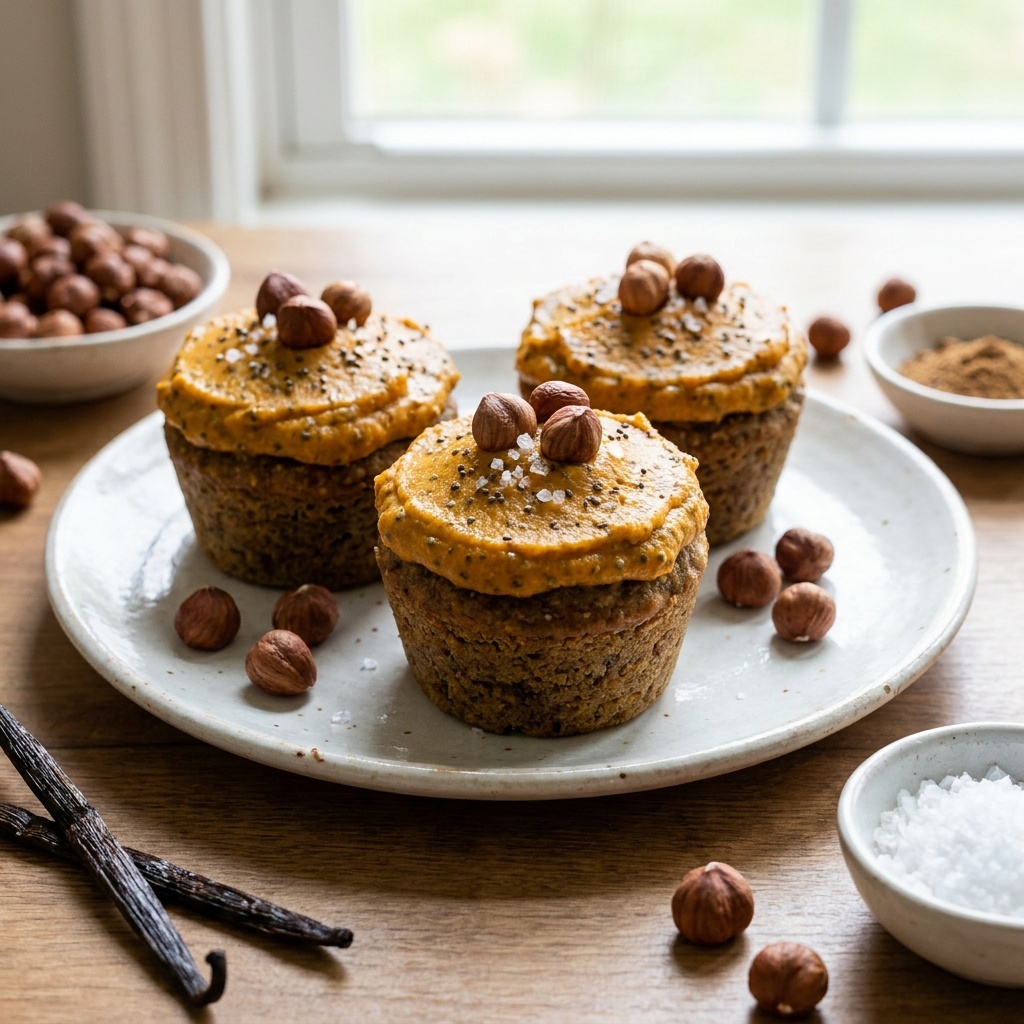 Cupcakes crus à la noisette, glaçage chia-citrouille