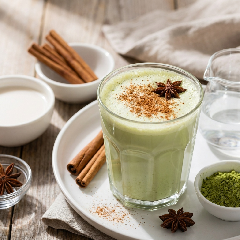 Latte au matcha épicé à la cannelle