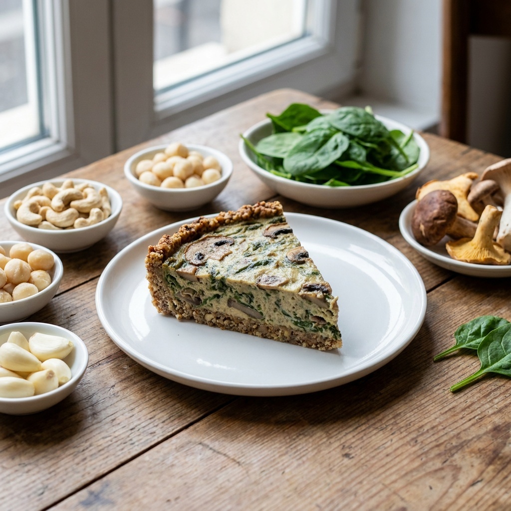 Quiche crue épinards et champignons sauvages