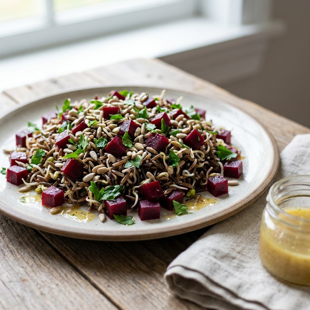 Salade de riz sauvage germé et betteraves