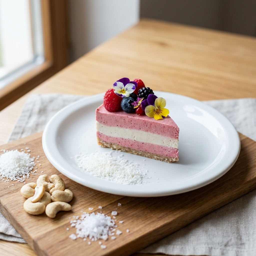 Roher Erdbeer-Vanille-Kuchen mit Cashewkernen