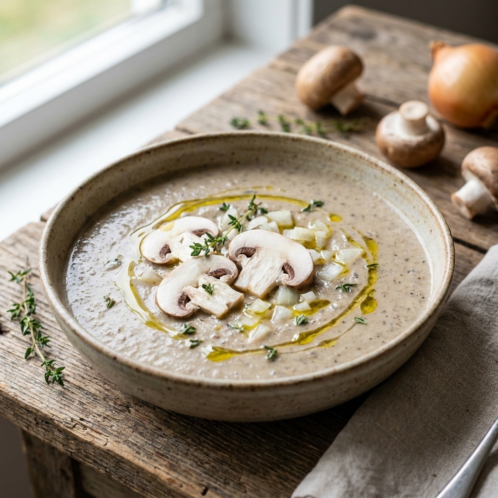 Soupe crémeuse aux champignons marinés