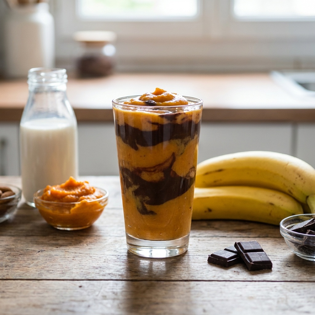 Smoothie dessert citrouille et chocolat cru