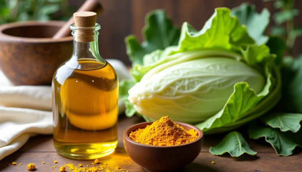 Synergie huile de ricin, curcuma et chou pour soulager les douleurs articulaires