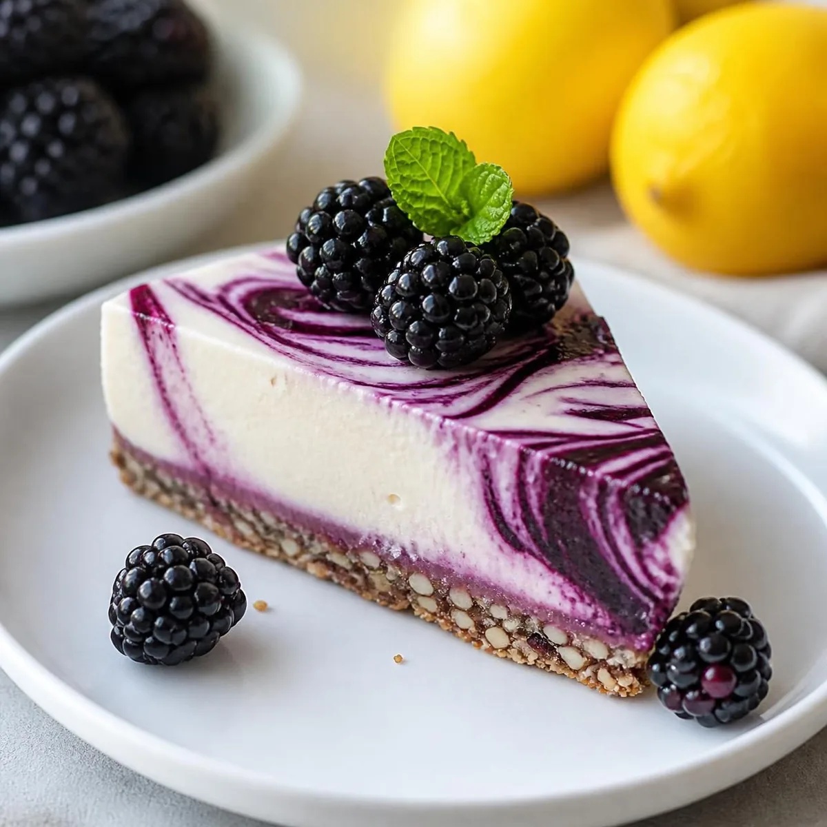 Rohkost-Cheesecake mit Zitrone und Brombeeren