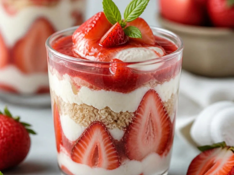 Parfait mit Erdbeeren und Zitronenverbene
