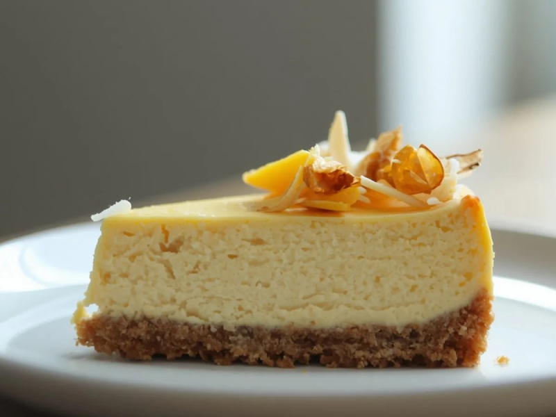 Rohkost-Cheesecake mit getrockneter Jackfrucht auf Mandel-Kokos-Boden