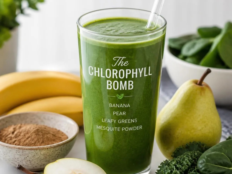 Smoothie vert banane, poire et herbe d'orge