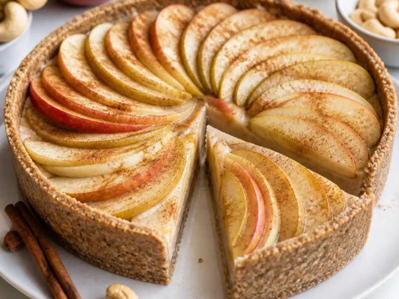 Tarte crue pomme-poire à la cannelle, croûte cajou-coco